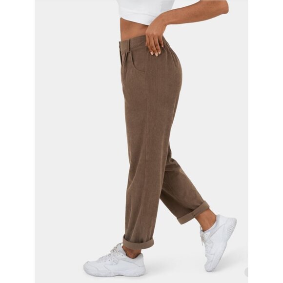 Halara Mid Rise Corduroy Casual Pants Sz Medium Beige Pleated Button Zipper Side - Picture 8 of 11